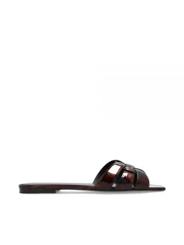 Luxury Saint Laurent Trending 2025 Tribute Tortoiseshell Patent Leather Mules Havana