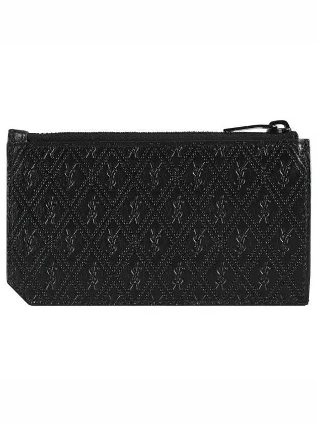 Luxury Saint Laurent Trending 2025 Monogram Zipper Card Wallet Black