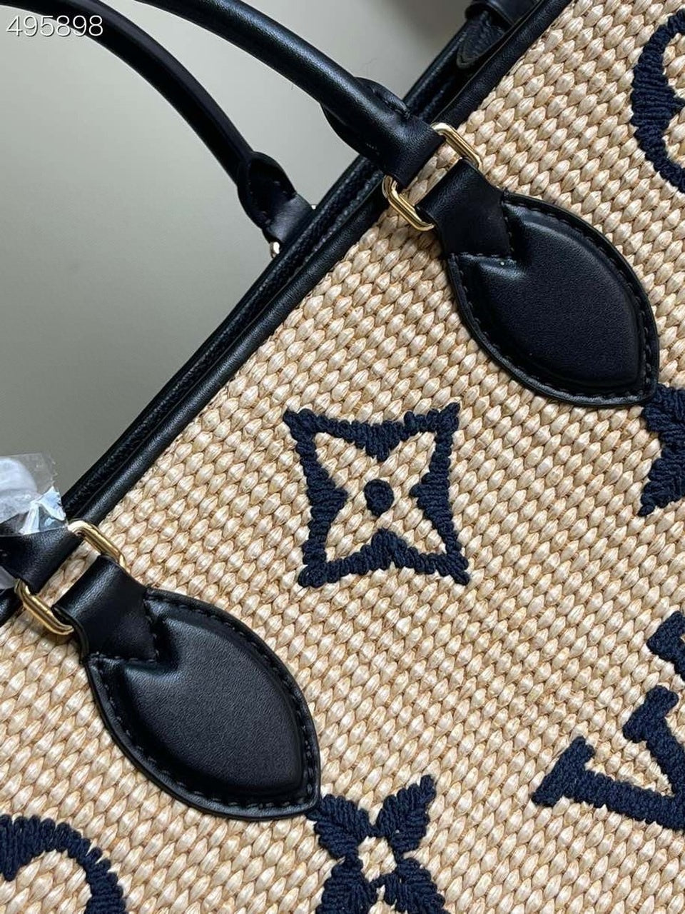 Top Quality OnTheGo MM Tote Bag Monogram Raffia Navy Blue For Women, Shoulder Bags 13.8in/35cm Top Quality M57723