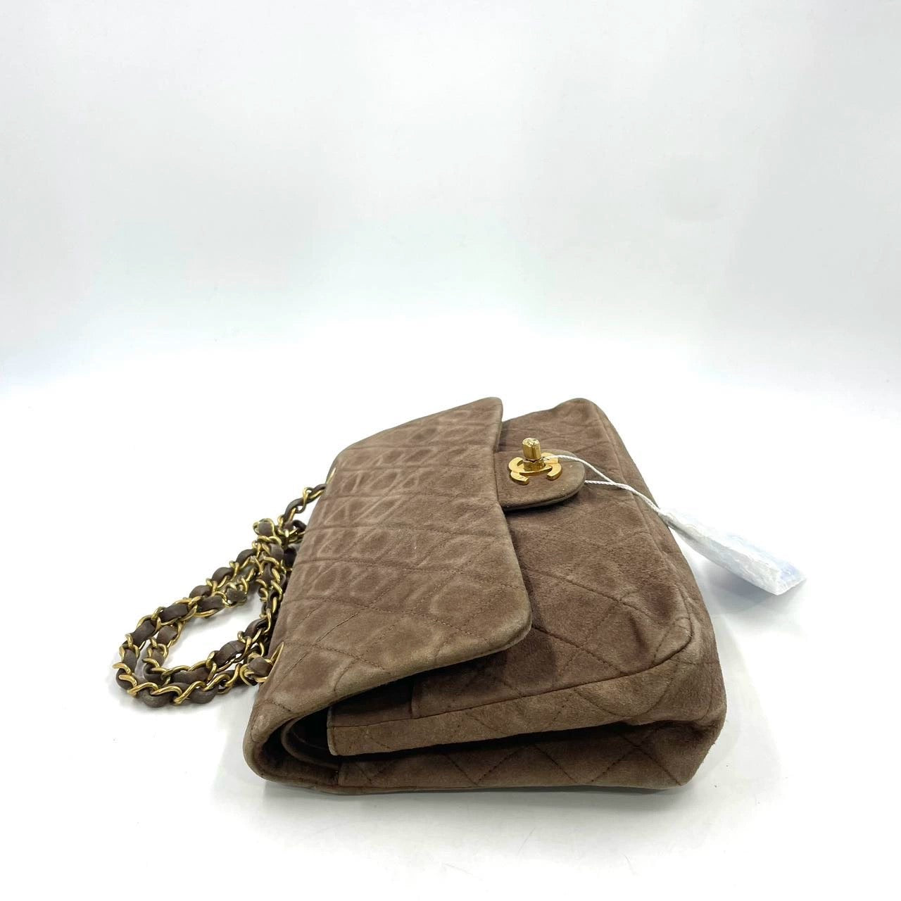 Chanel Classic Flap Medium Brown Suede Leather with 24k Gold HW, 1991-1994