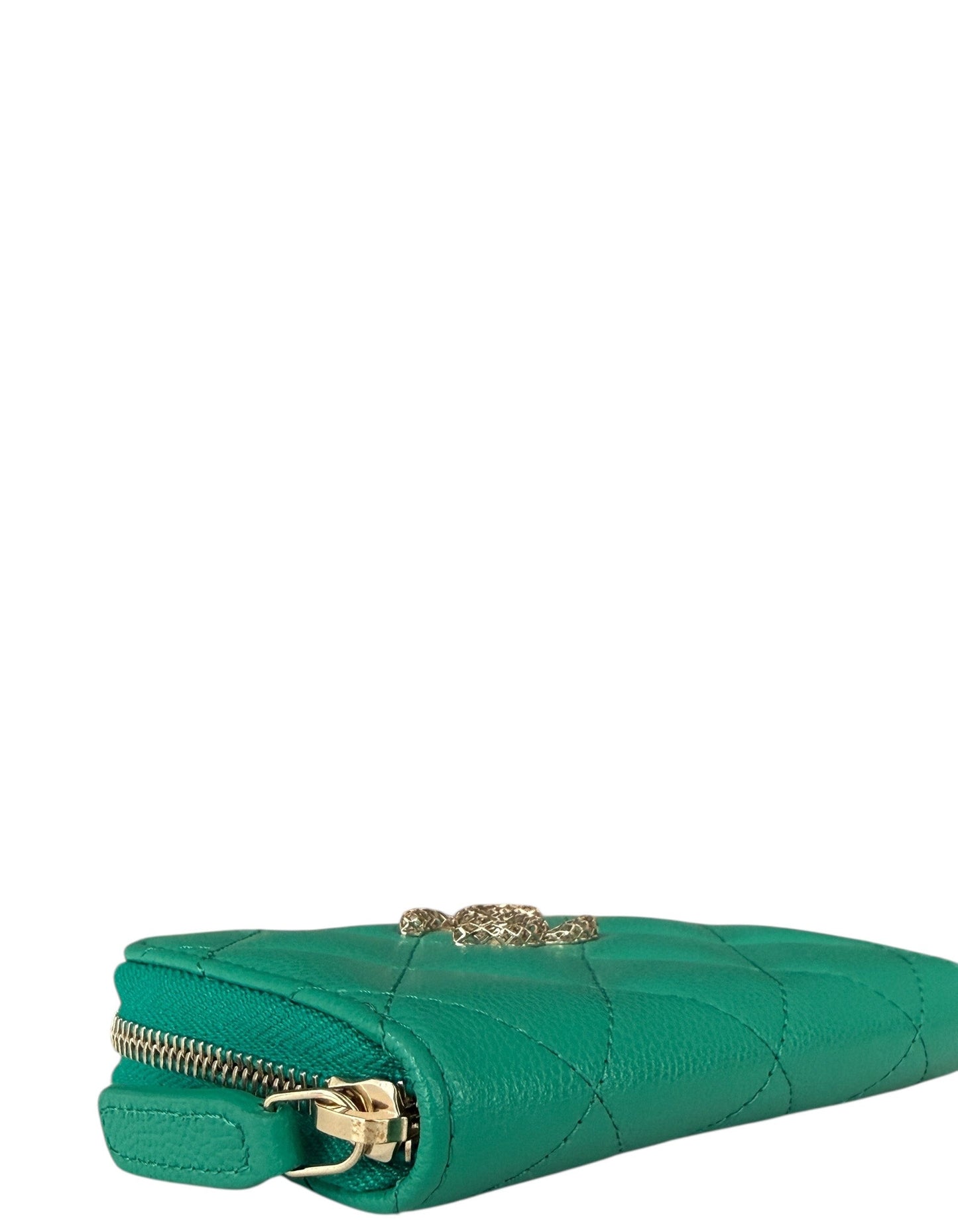 Chanel Green Caviar Quilted Zip Coin Purse