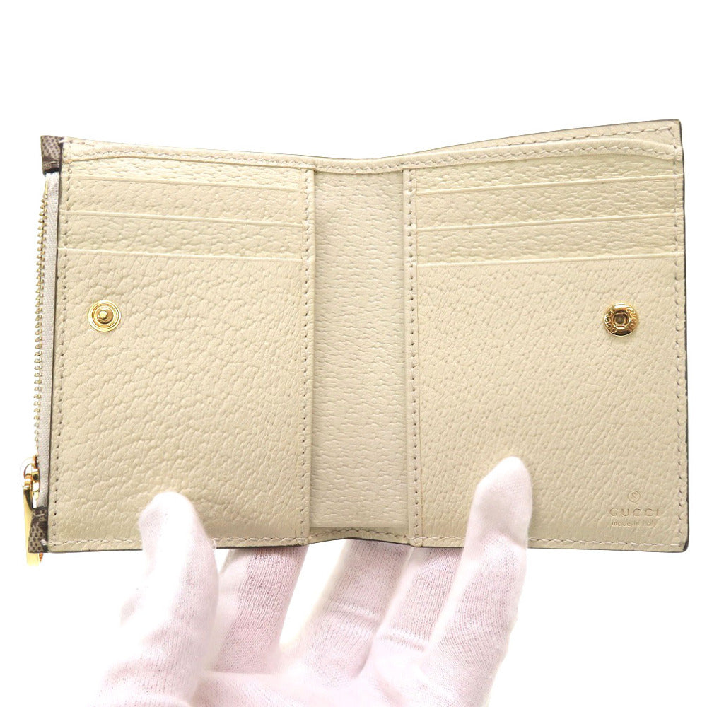 GUCCI Bifold Wallet 736758 GG Supreme, Leather beige Compact Wallet Animal Print Women