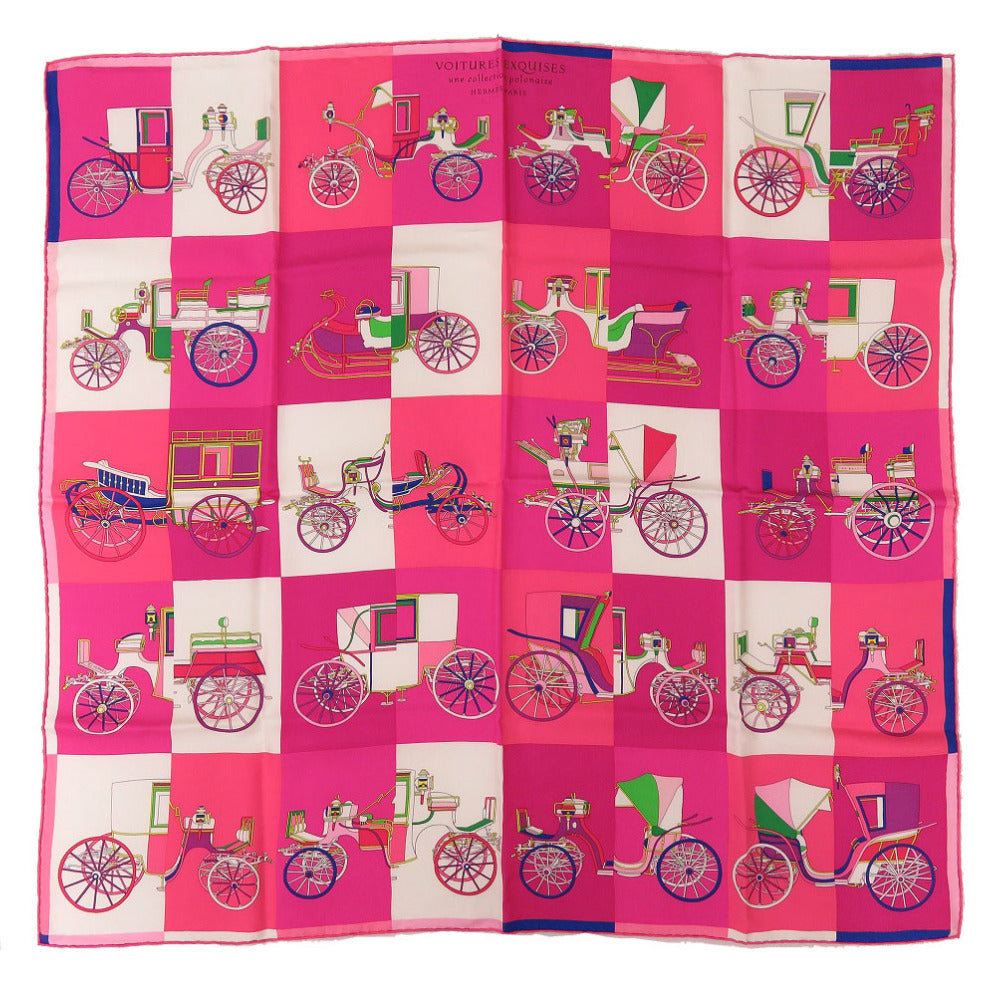 HERMES scarf silk pink Carre90 VOITURES EXQUISES Exquisite carriage Women d