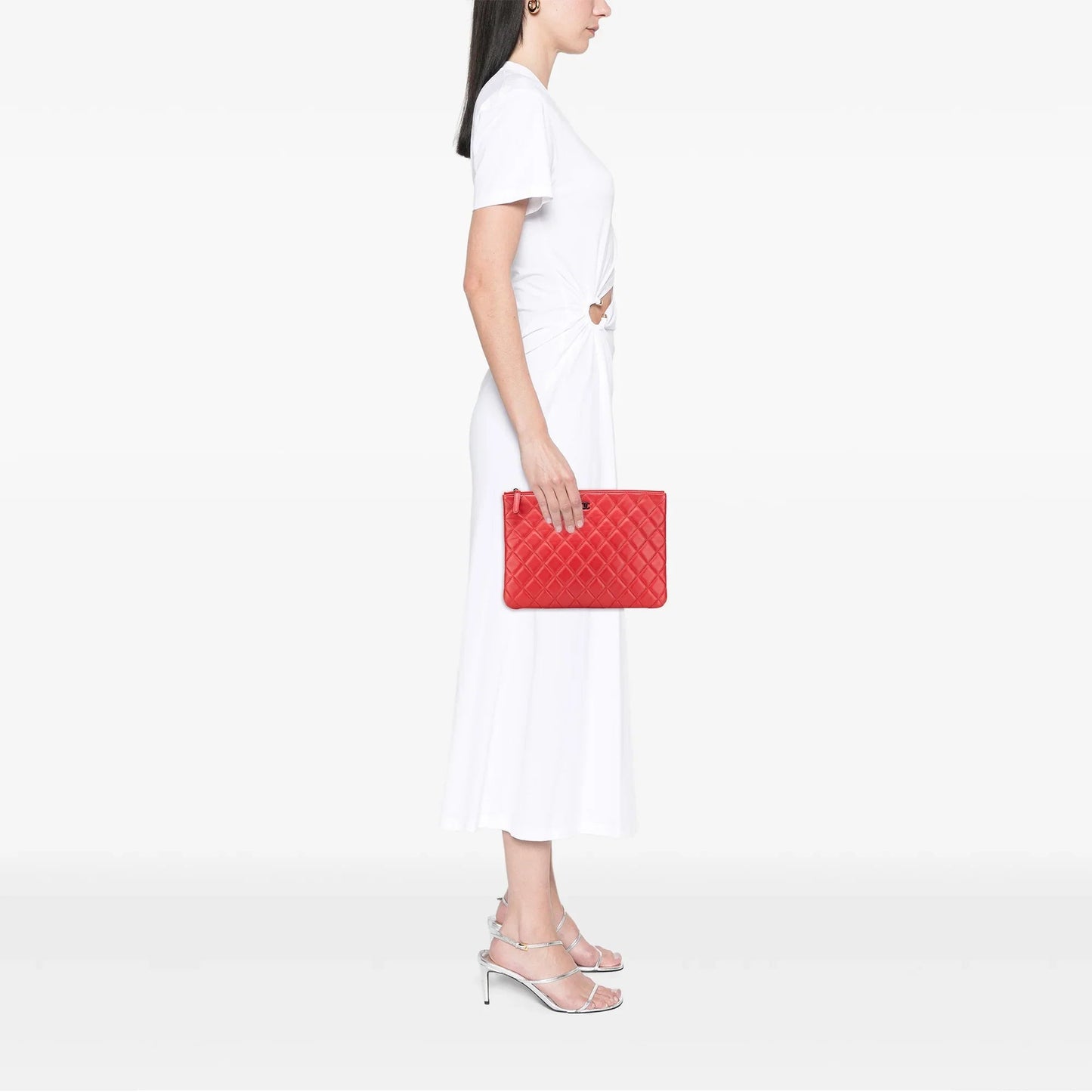Red Chanel Medium Quilted Lambskin O Case Clutch