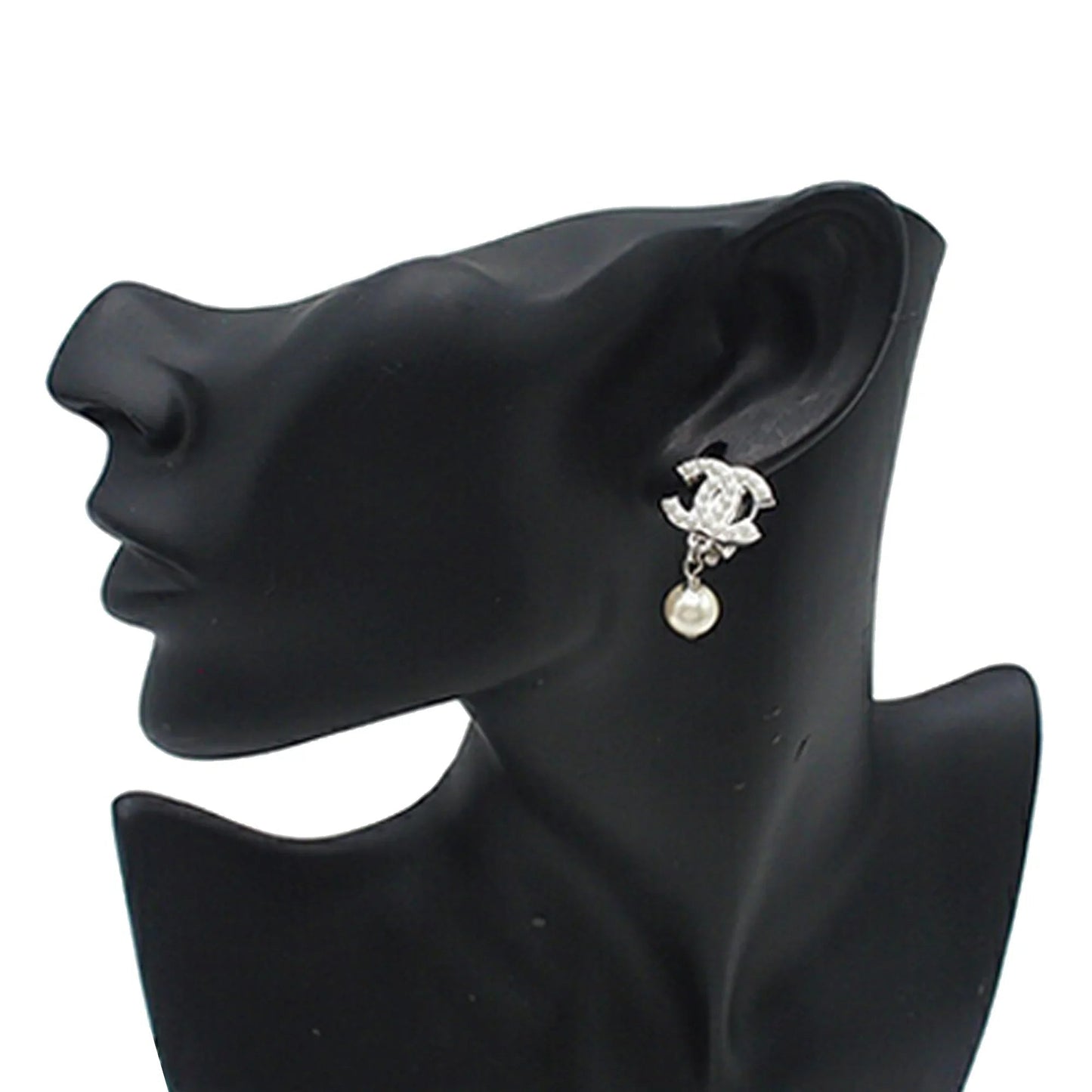 Silver Chanel Silver Plated CC Faux Pearl Drop Clip On Earrings