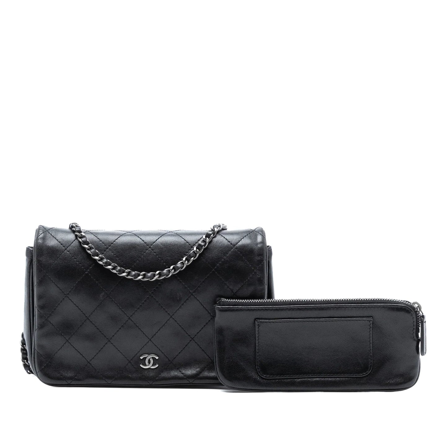 Black Chanel CC Quilted Lambskin Full Flap Wallet on Chain Crossbody Bag
