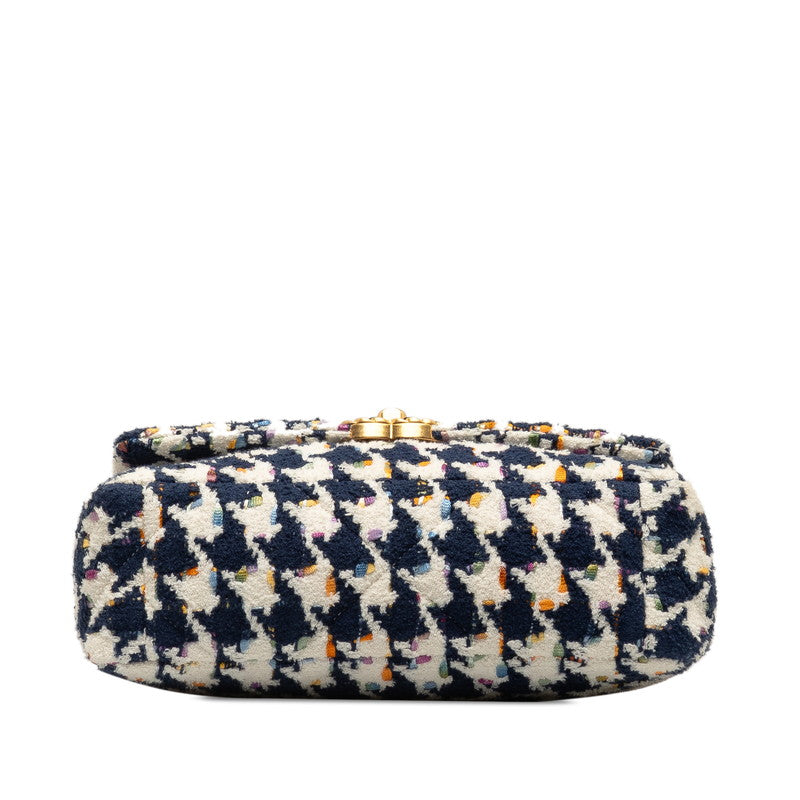 Chanel 19 Chain Shoulder Bag White Navy Multicolor Tweed Leather Chanel