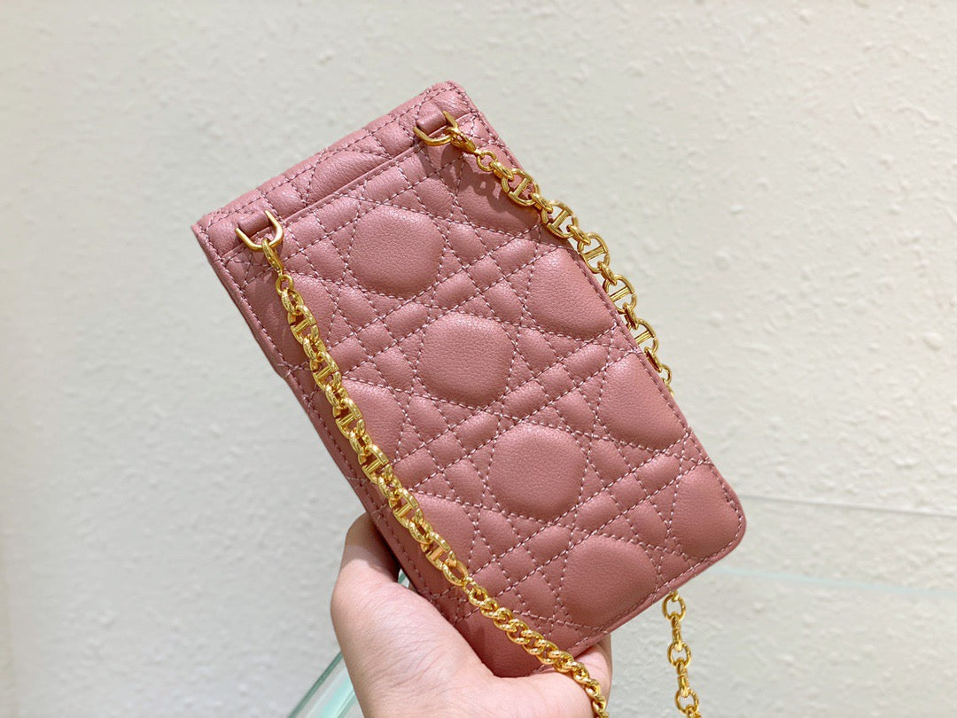 Top Quality Caro Phone Holder With Chain Pink, For Women, Womens Handbags 7.5in/18.5cm CD S5105UWHC_M50P