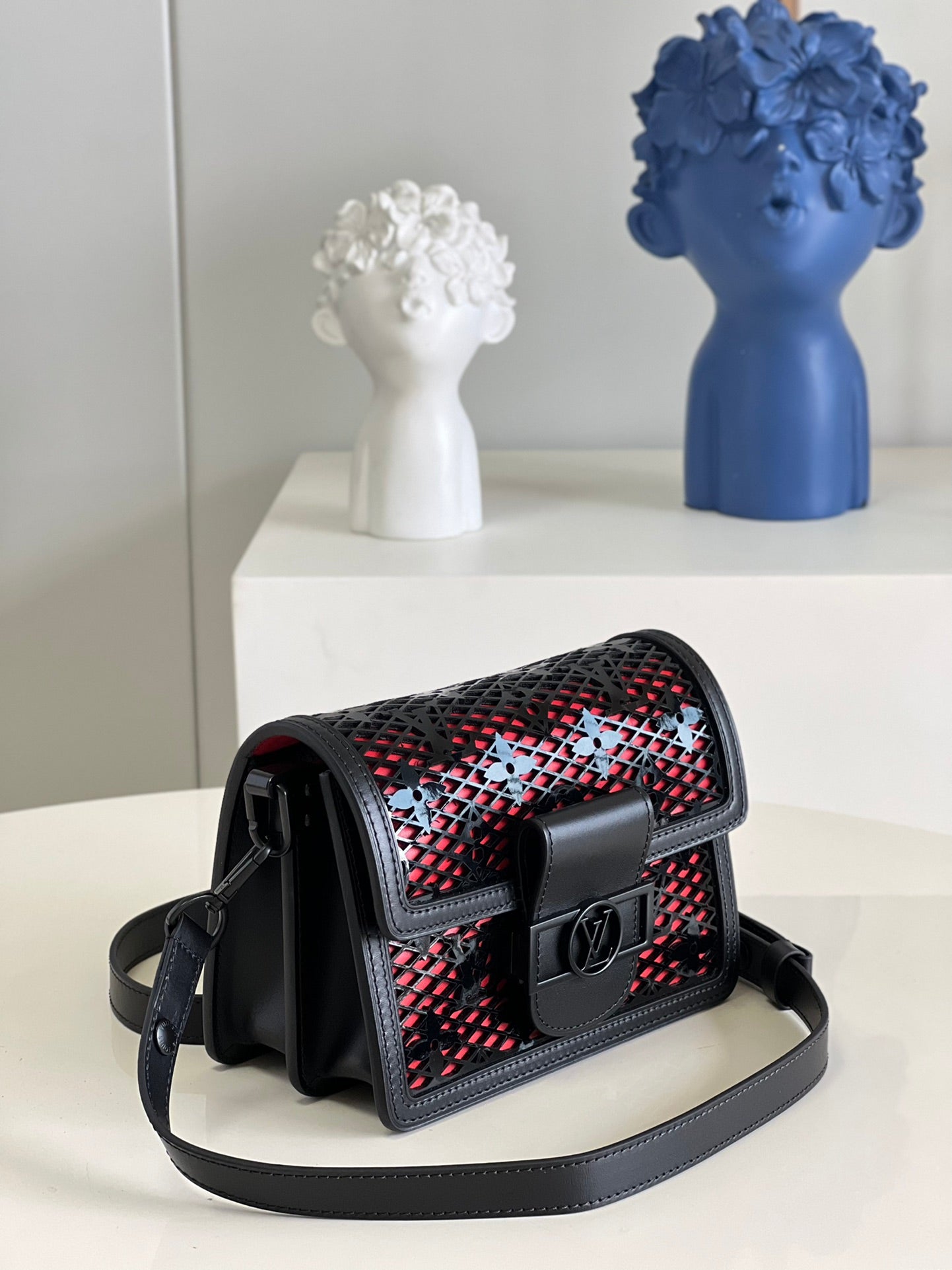 Top Quality Limited Mini Dauphine Bags By Nicolas Ghesquière With Monogram Lace Black For Women 20cm Top Quality M20595
