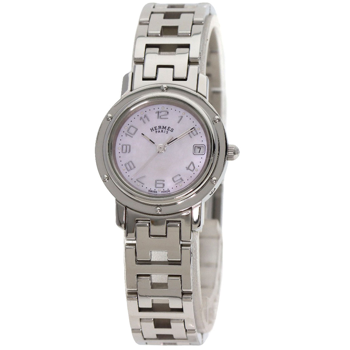 HERMES Watches Quartz CL4.210 Stainless Steel , Stainless Steel Silver Clipper Nacre new buckle Pink shell dial Women d