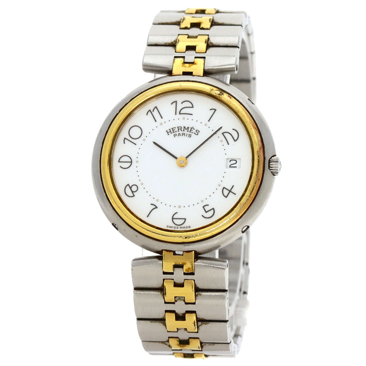 HERMES Watches Quartz Stainless Steel , SSxGP gold profile white dial mens d