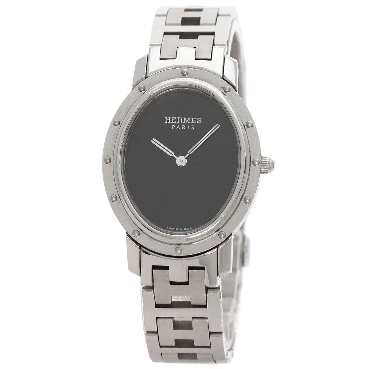 HERMES Watches Quartz CO1.510 Stainless Steel , Stainless Steel Silver Clipper oval black dial Women d