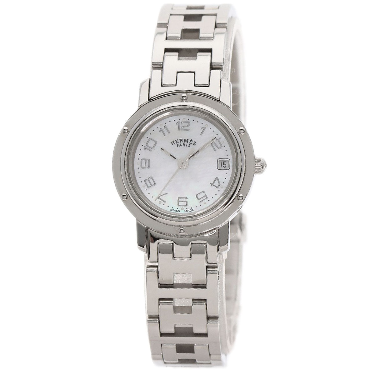 HERMES Watches Quartz CL4.210 Stainless Steel , Stainless Steel Silver Clipper Nacre White shell dial Women d