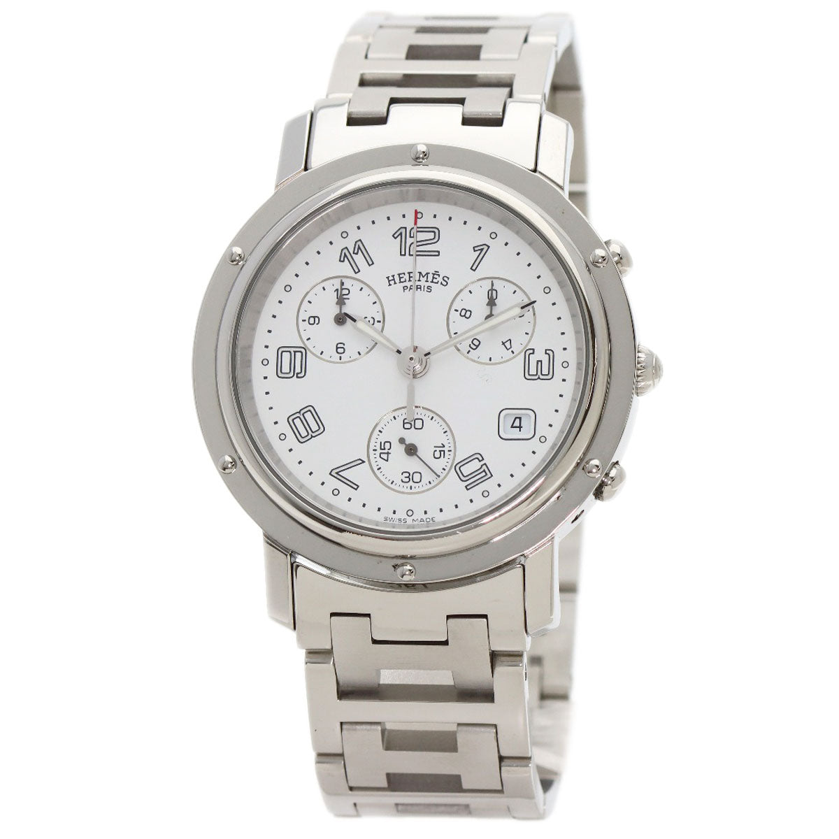 HERMES Watches Quartz CL1.910 Stainless Steel , Stainless Steel Silver Clipper Chronograph white dial mens d