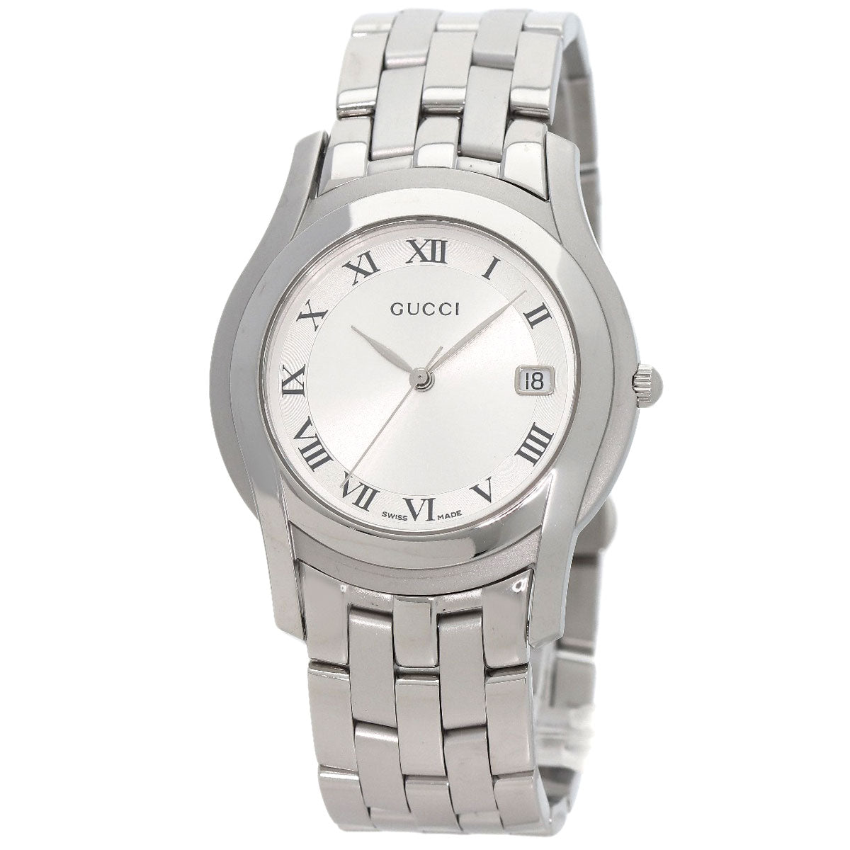 GUCCI Watches Quartz 5500M Stainless Steel , Stainless Steel Silver Round face Silver dial mens d