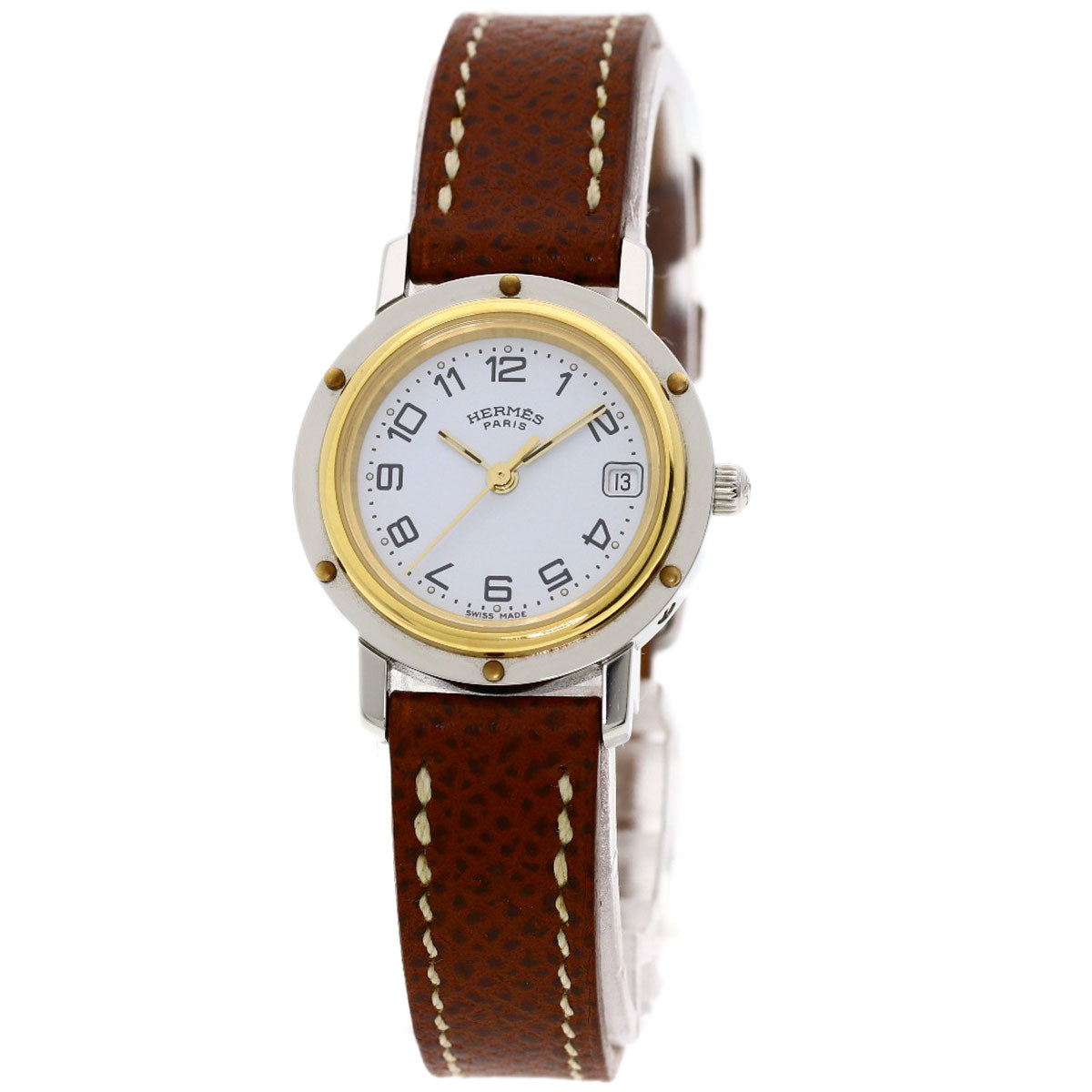 HERMES Watches Quartz CL4.220 Stainless Steel, Leather Silver Clipper white dial Women d