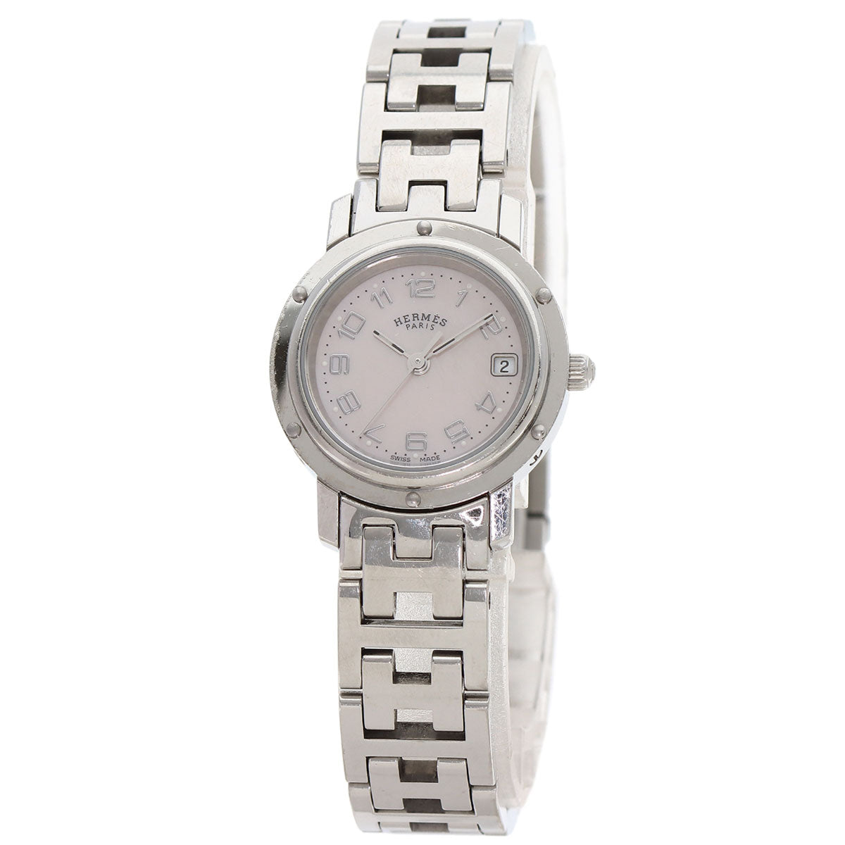 HERMES Watches Quartz CL4.210 Stainless Steel , Stainless Steel Silver Clipper Nacle New Buckle Pink shell dial Women d