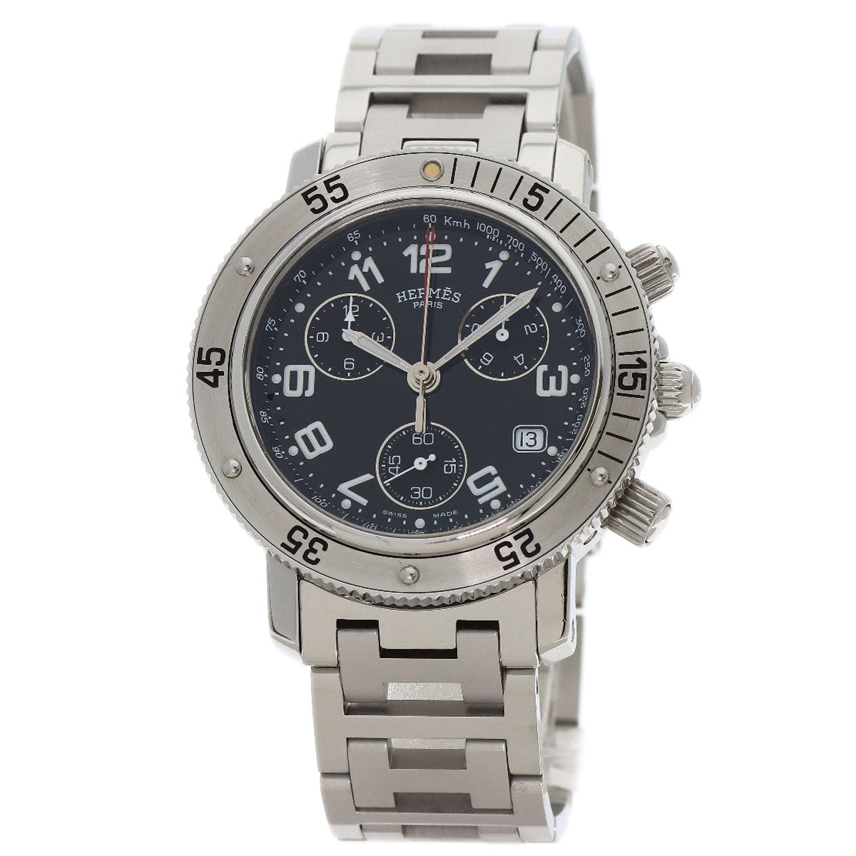 HERMES Watches Quartz CL2.910 Stainless Steel , Stainless Steel Silver Clipper Diver Chronograph black dial mens d