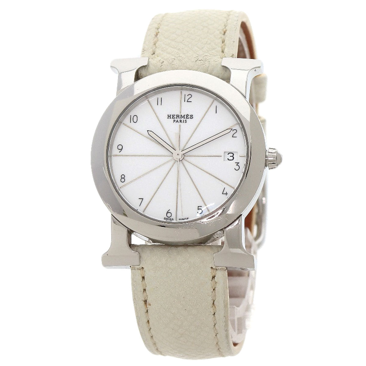 HERMES Watches Quartz HR1.510 Stainless Steel, Leather Silver H watch Rondo white dial Women d