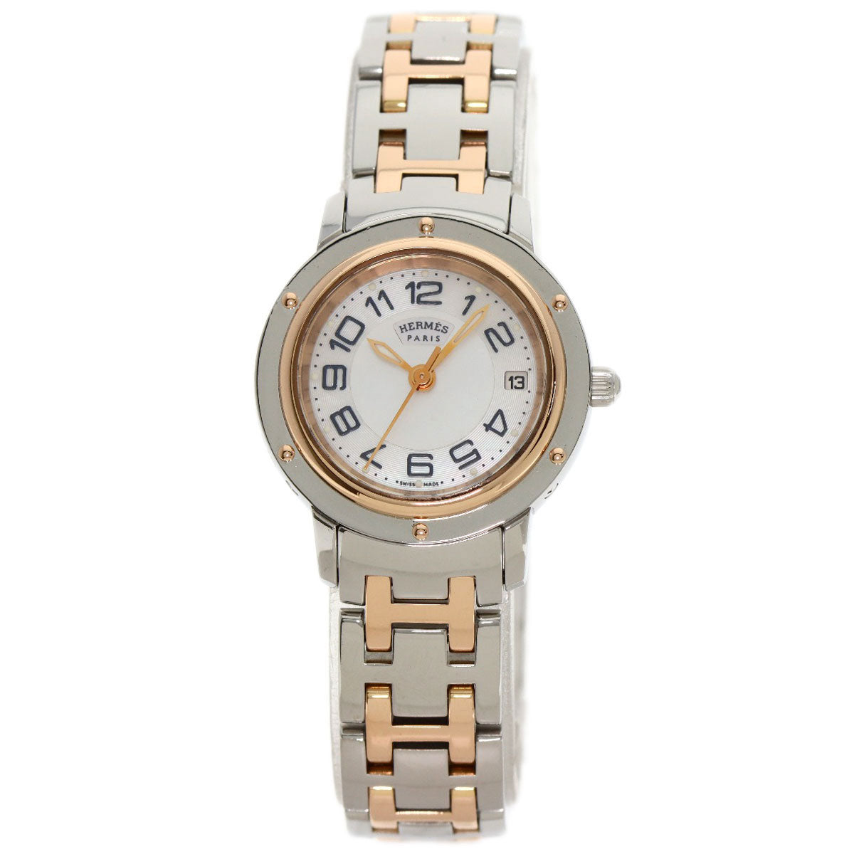 HERMES Watches Quartz CP1.221 Stainless Steel , SSxPGP gold Clipper Classic White shell dial Women d