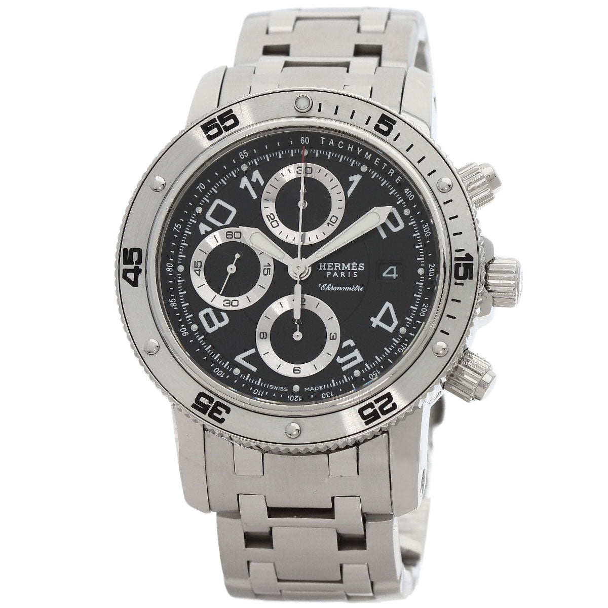 HERMES Watches Mechanical Automatic CP2.910 Stainless Steel , Stainless Steel Silver Clipper Mechanical Diver Chronograph black dial mens d