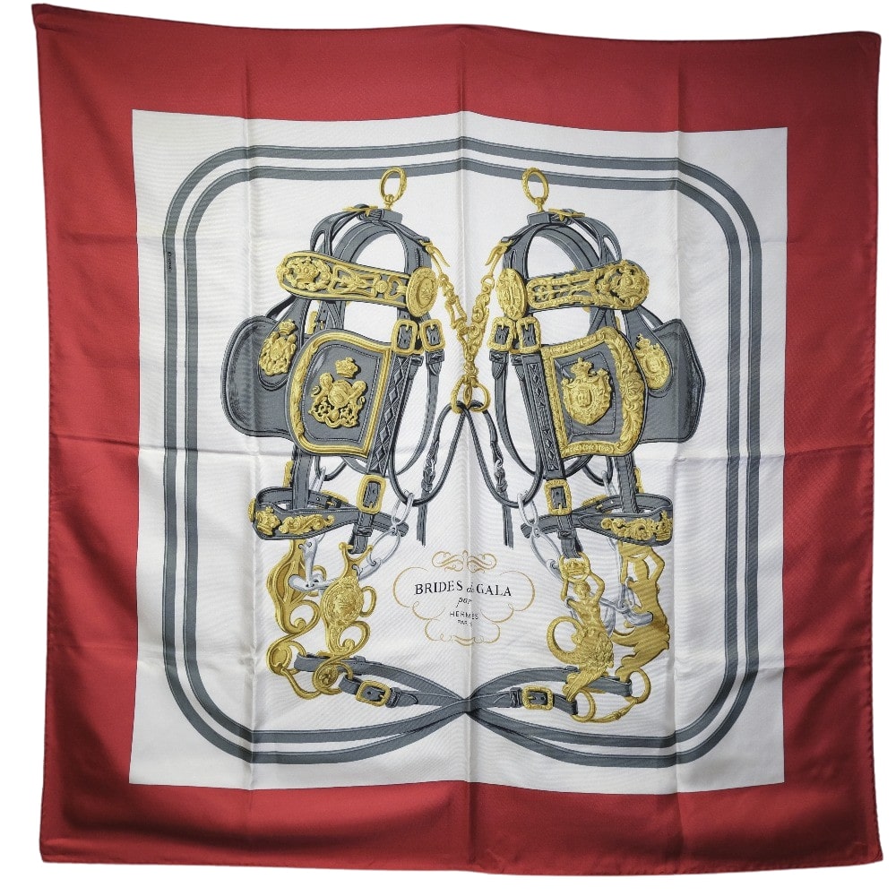 HERMES scarf silk White BRIDES de GALA Carre90 Women d