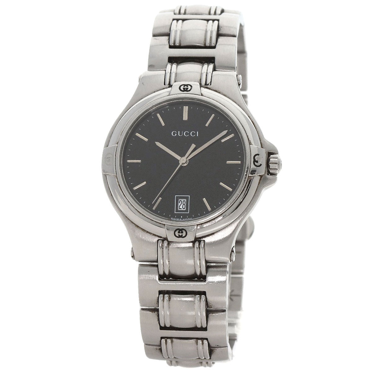 GUCCI Watches Quartz 9040M Stainless Steel , Stainless Steel Silver Double G black dial mens d