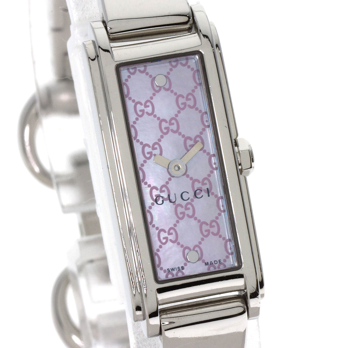 GUCCI Watches Quartz 109 Stainless Steel , Stainless Steel Silver GG square face Pink shell dial Women