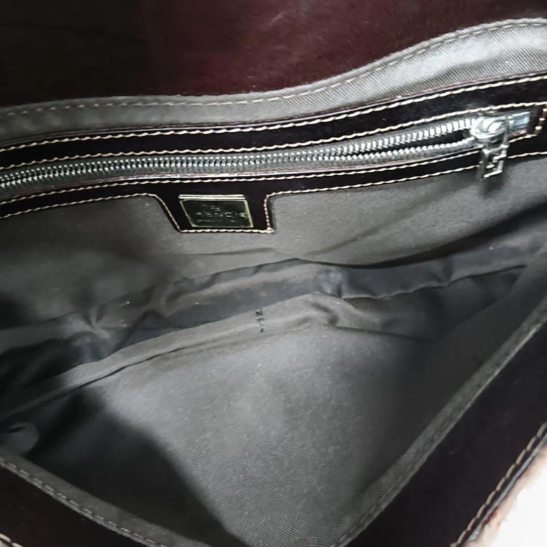 Fendi Baguette White Glitter Beads Brown Leather