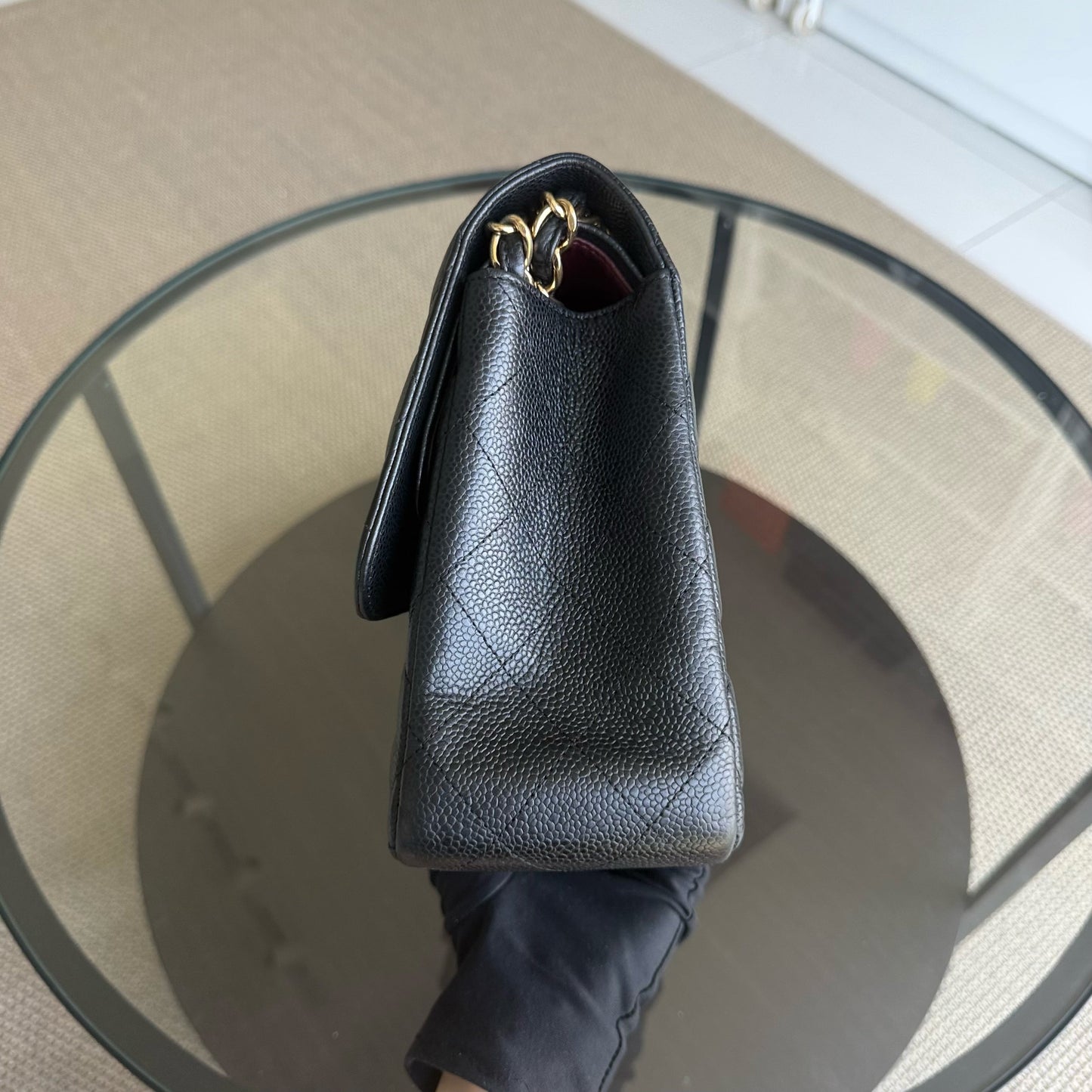 Chanel Classic Flap Jumbo - Caviar 30CM Double Flap Quilted Grained Calfskin Black Gold Hardware Series 16