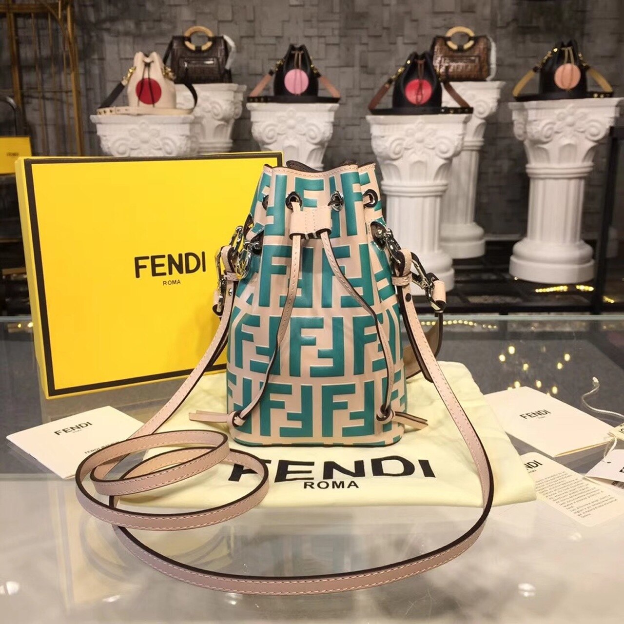 Top QualityTop Quality Mon Tresor Beige/Teal For Women, Women’s Handbags, Shoulder And Crossbody Bags 7in/18cm FF 8BS010
