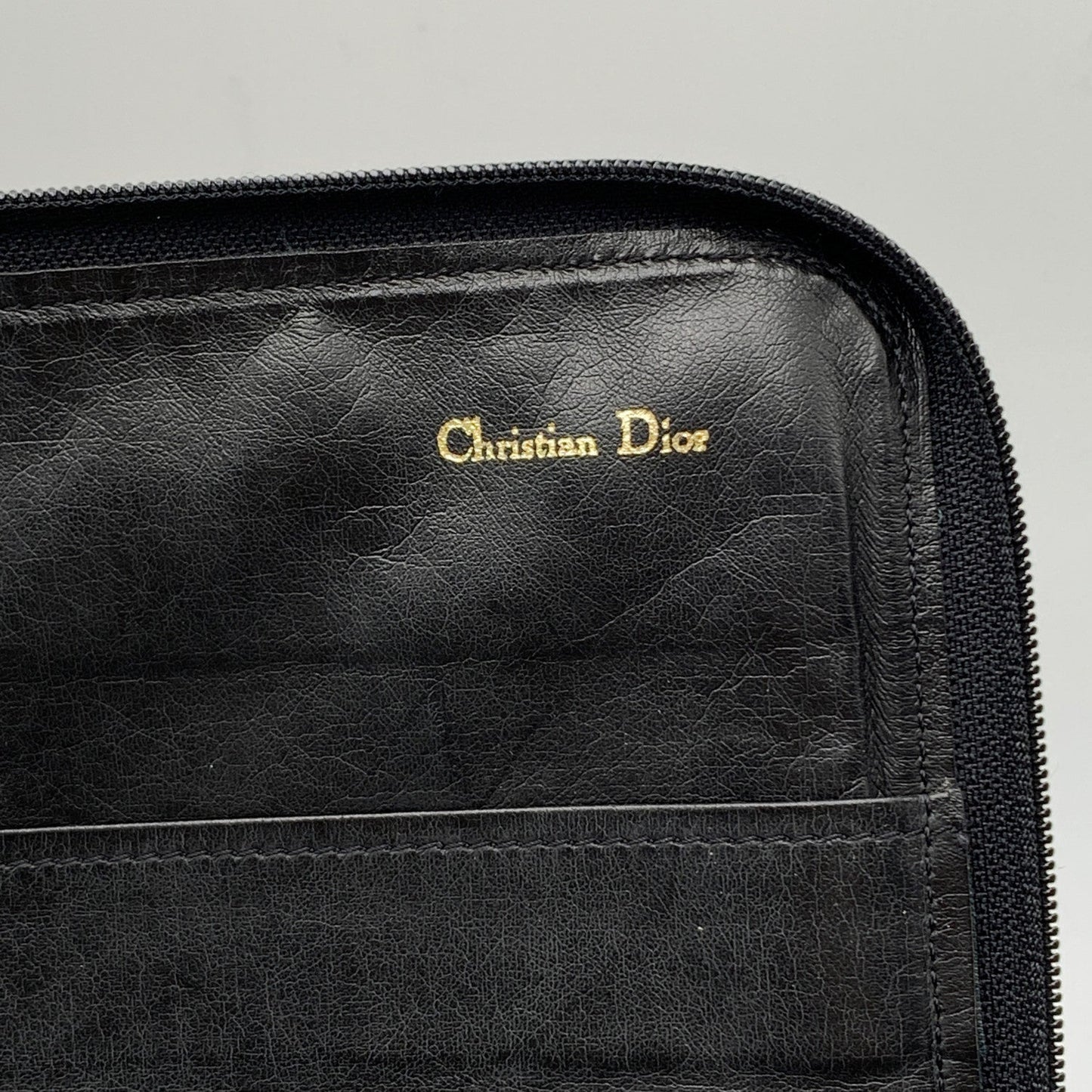 CHRISTIAN DIOR Burgundy Canvas And Black Leather Portfolio Bag