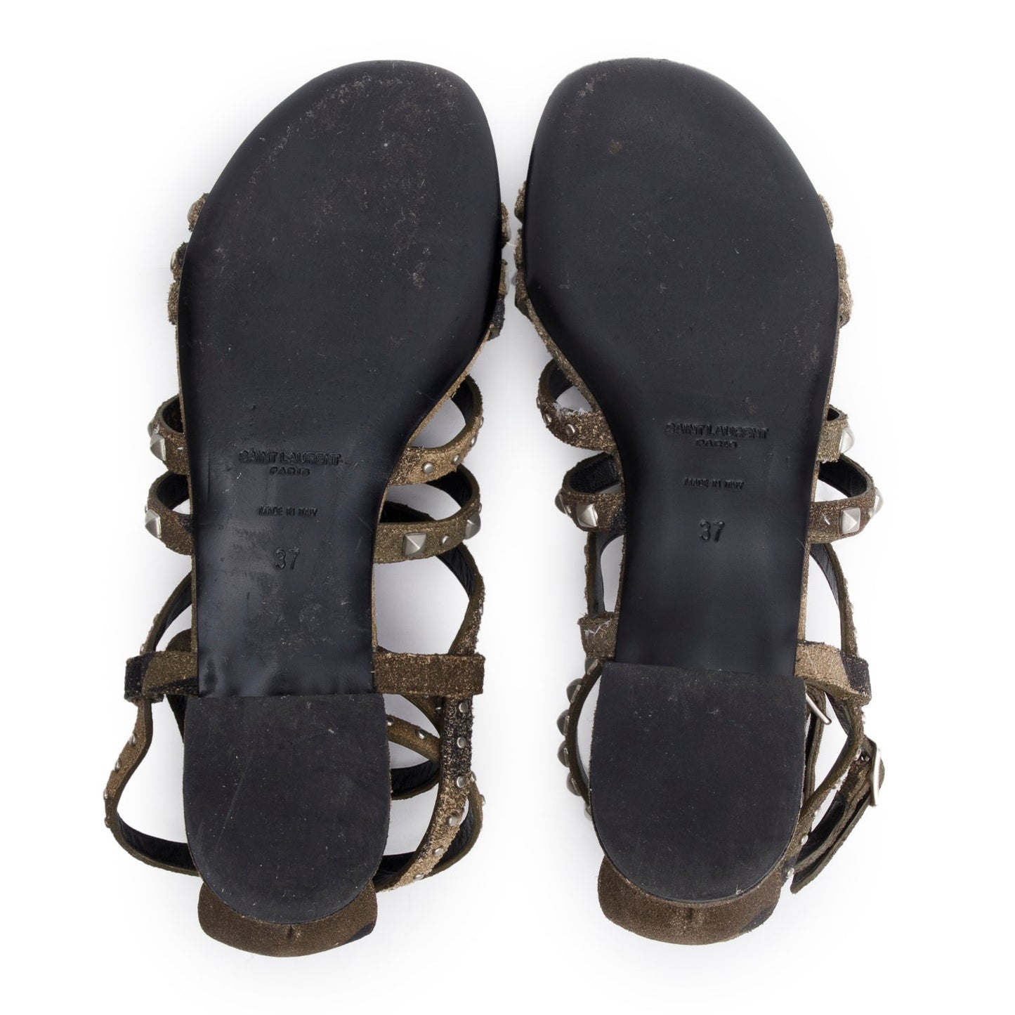 Saint Laurent Camouflage Suede Studded Gladiator Sandals, Size 37