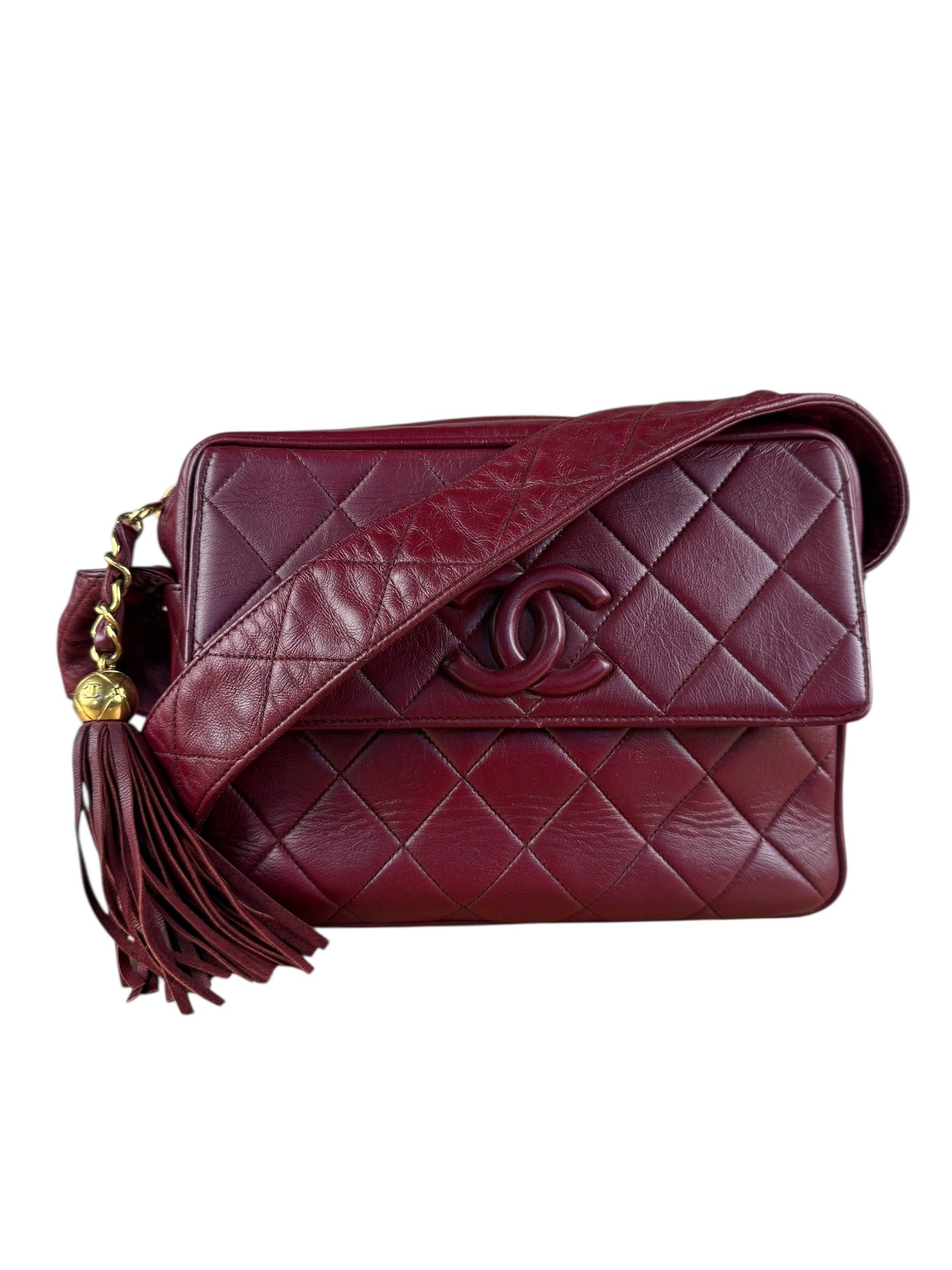 Chanel Burgundy Quilted Leather CC Camera Bag