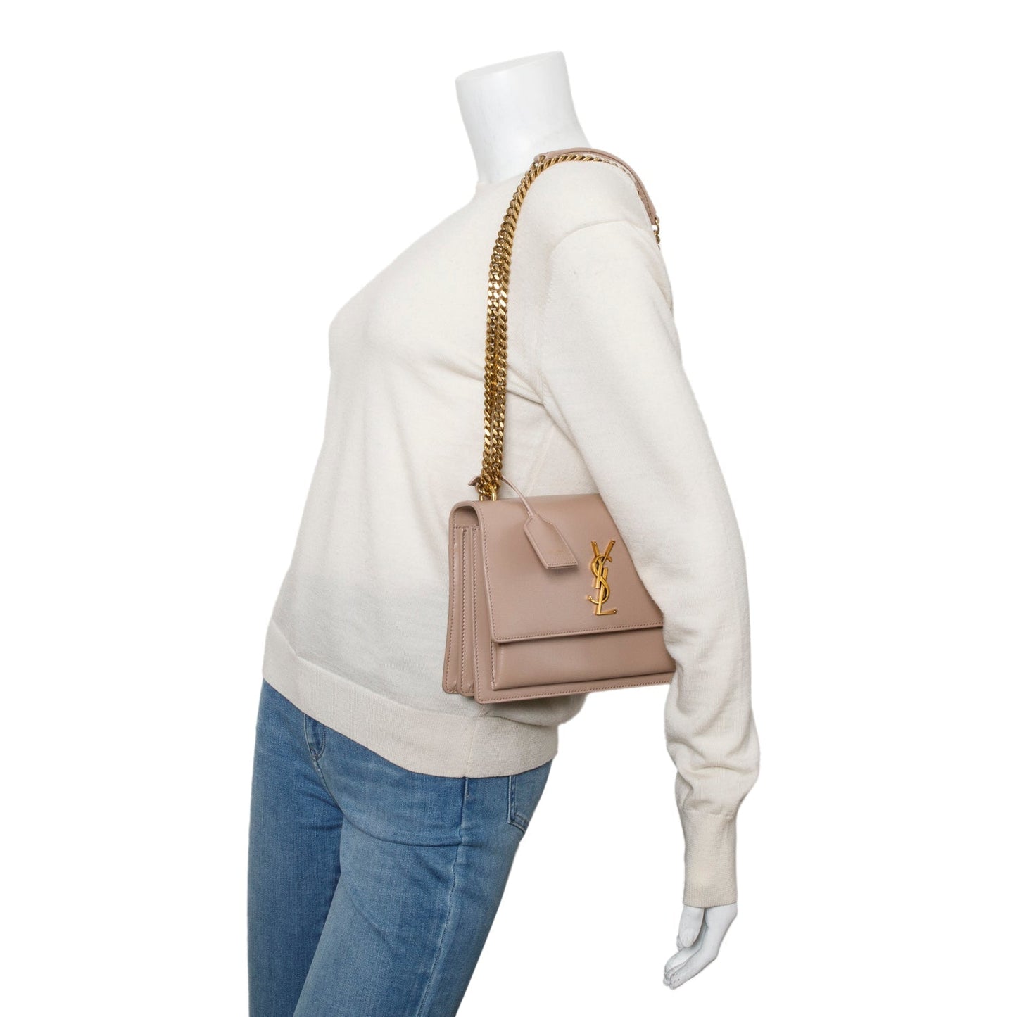 Saint Laurent 2023 Dark Beige Smooth Leather Medium Sunset Bag