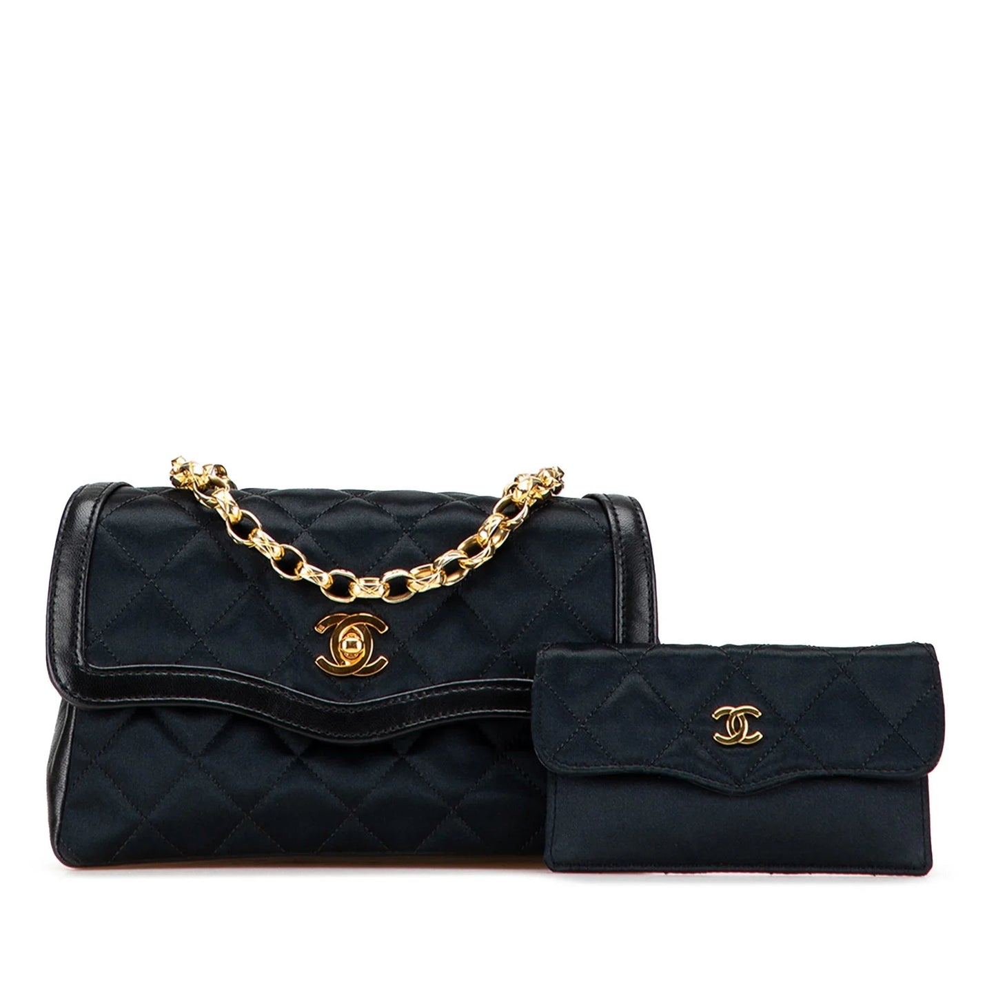 Black Chanel CC Quilted Satin Bijoux Chain Single Flap Crossbody Bag