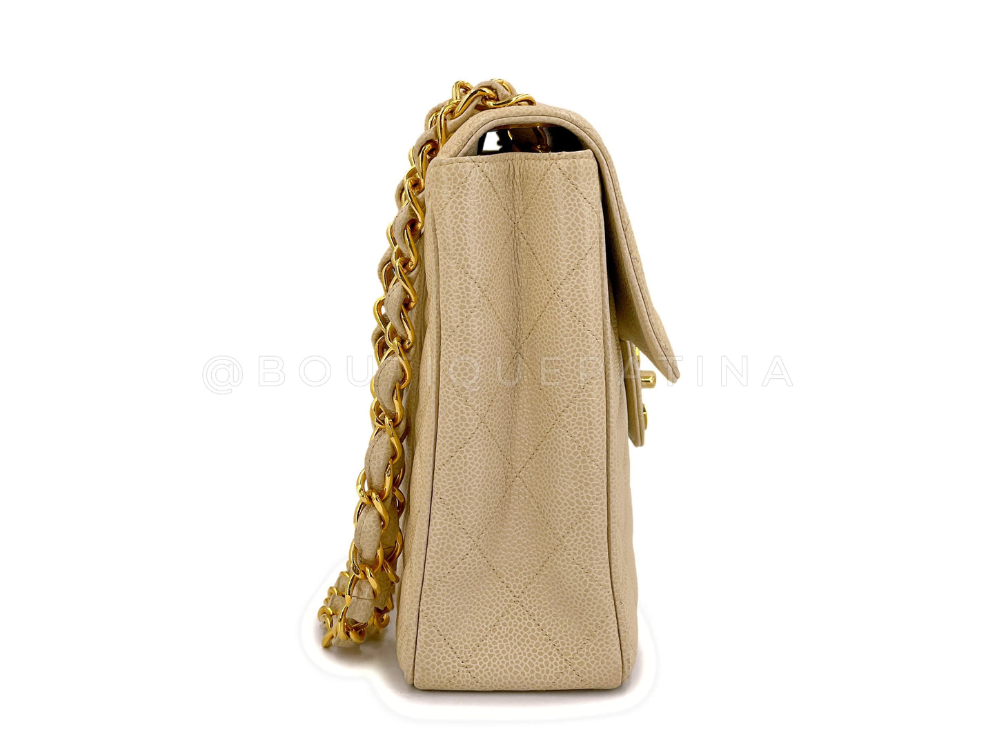 Chanel 1994 Light Beige Caviar Jumbo Classic Flap Bag 24k GHW