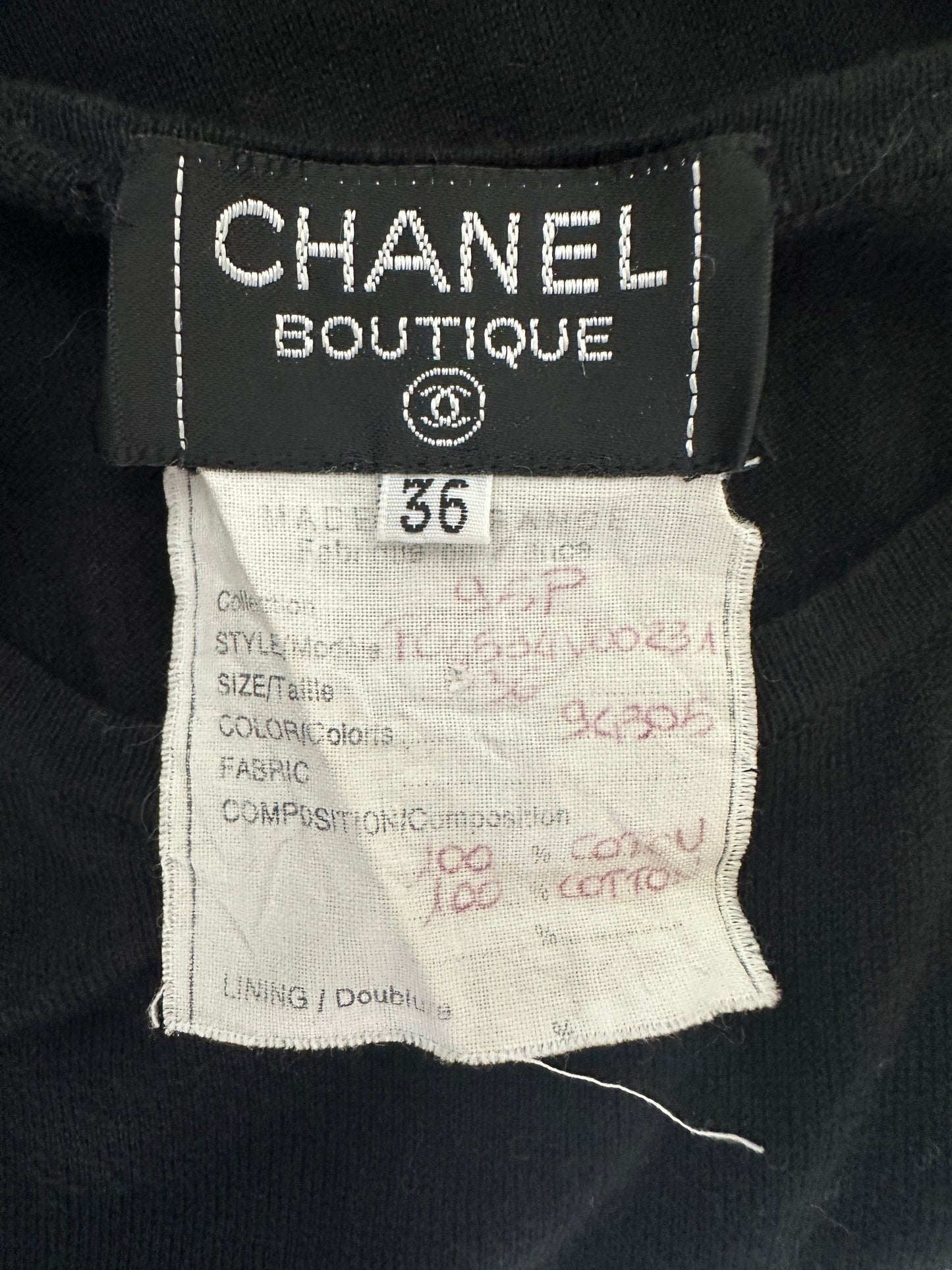 Chanel 95P Black Sleeveless Cotton Top with Stitched Logo and Gold Logo Buttons on the Shoulder Size FR 36 (UK 8)
