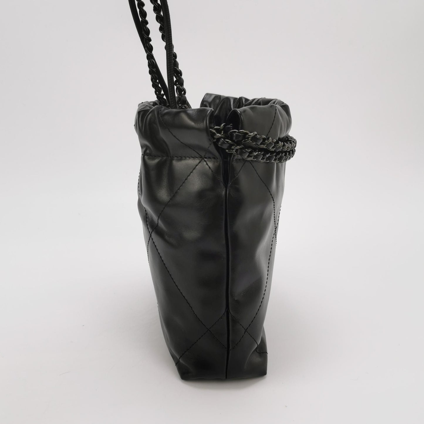 Chanel 22Bag So Black Mini Waxed Leather Drawstring Letter Logo Coin Pendant Crossbody Shoulder Bag 250429781170729
