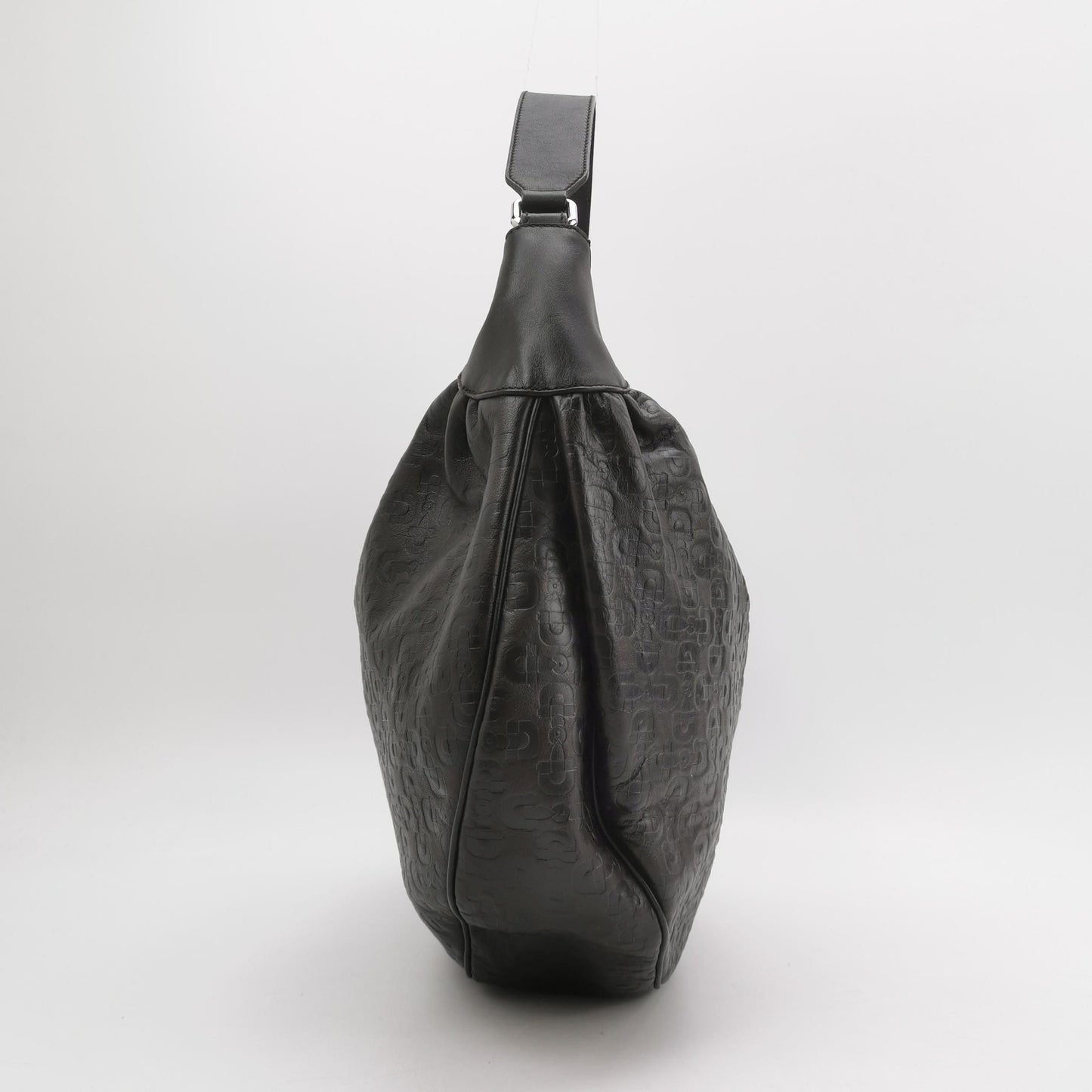 Gucci Leather Solid Color Horsebit Embossed Shoulder Bag