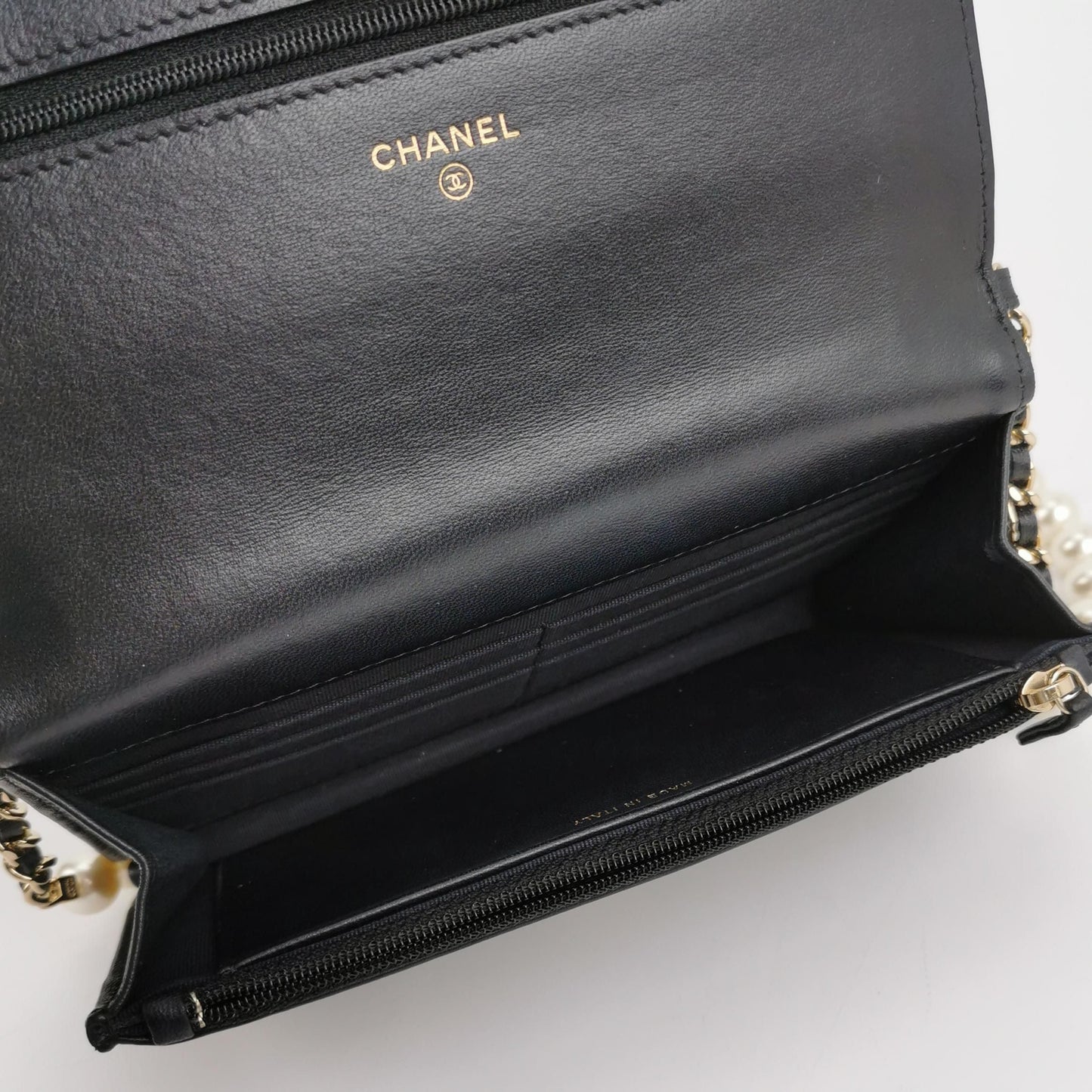 Chanel Lambskin Quilted Double C Logo Pearl Chain WOC Crossbody Shoulder Bag 250118781031642