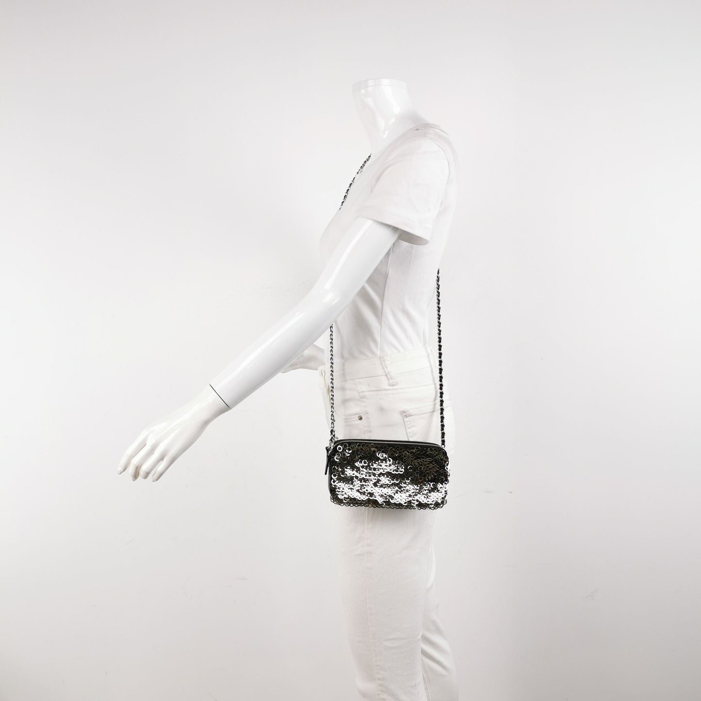 Chanel Lambskin Sequins Zip Double C Logo Crossbody Bag 017850500163