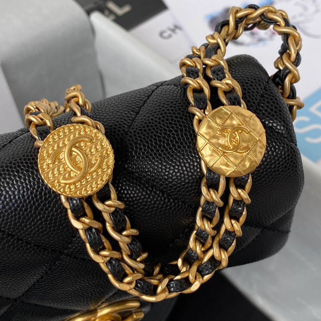 CHLMini Flap Bag With Top Handle Gold Hardware Black For Women, Women’s Handbags, Shoulder Bags 7.9in/20cm AS2431