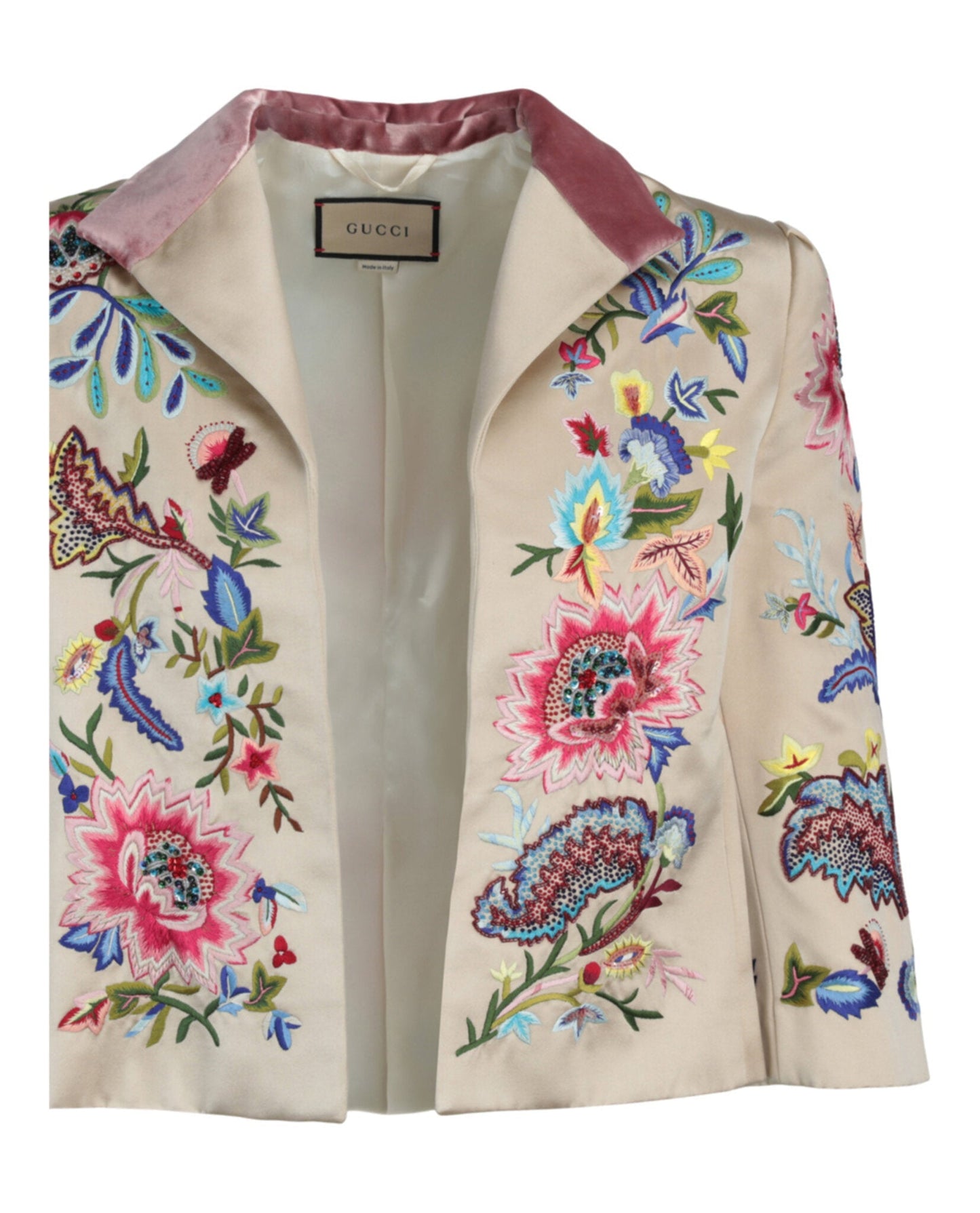 Gucci Mens Embroidered Silk Duchess Jacket
