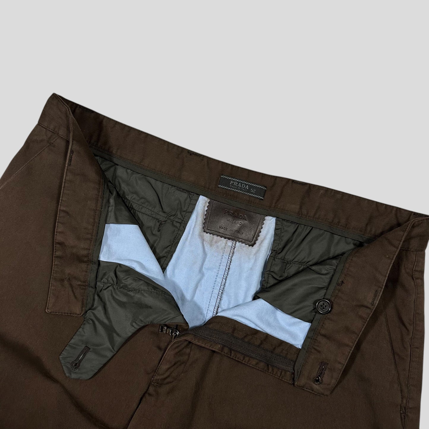 Prada AW00 Brown & Baby Blue Waxed Cotton Tro rs - IT52 (34)