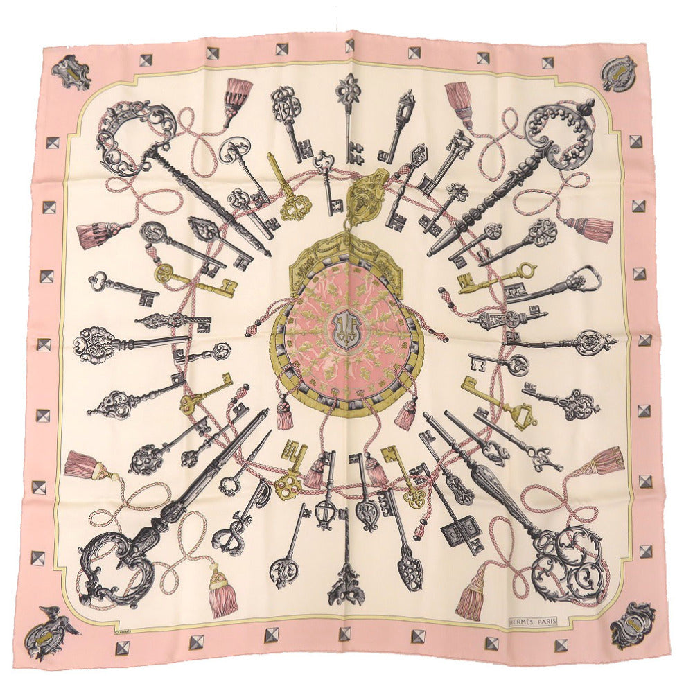 HERMES scarf silk pink Carre90 LES CLES key pattern Women d