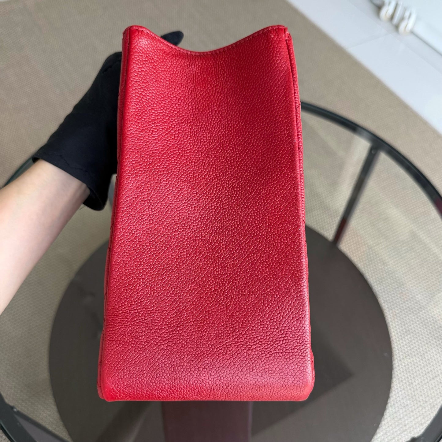 Chanel GST Grand Shopping Tote - Caviar Quilted Grained Calfskin Red Silver Hardware Series 17
