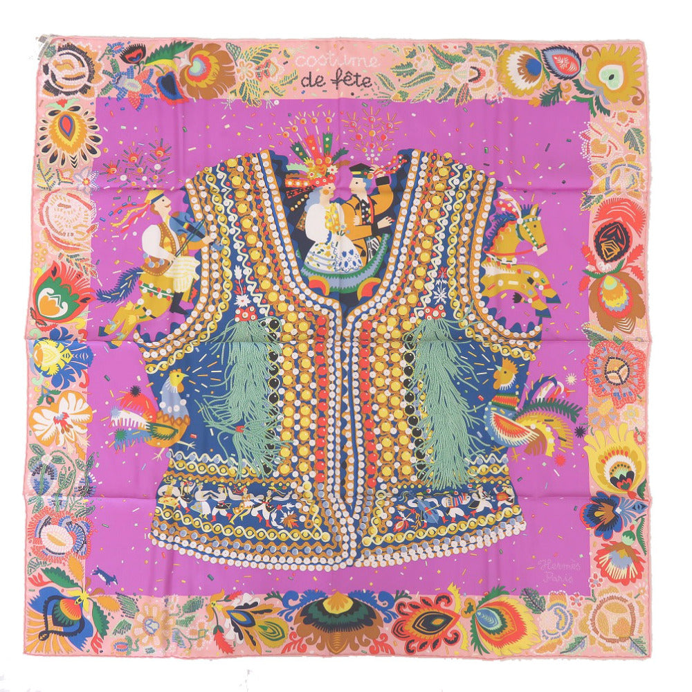 HERMES scarf silk Rose Carre90 Costume de Fete Women d