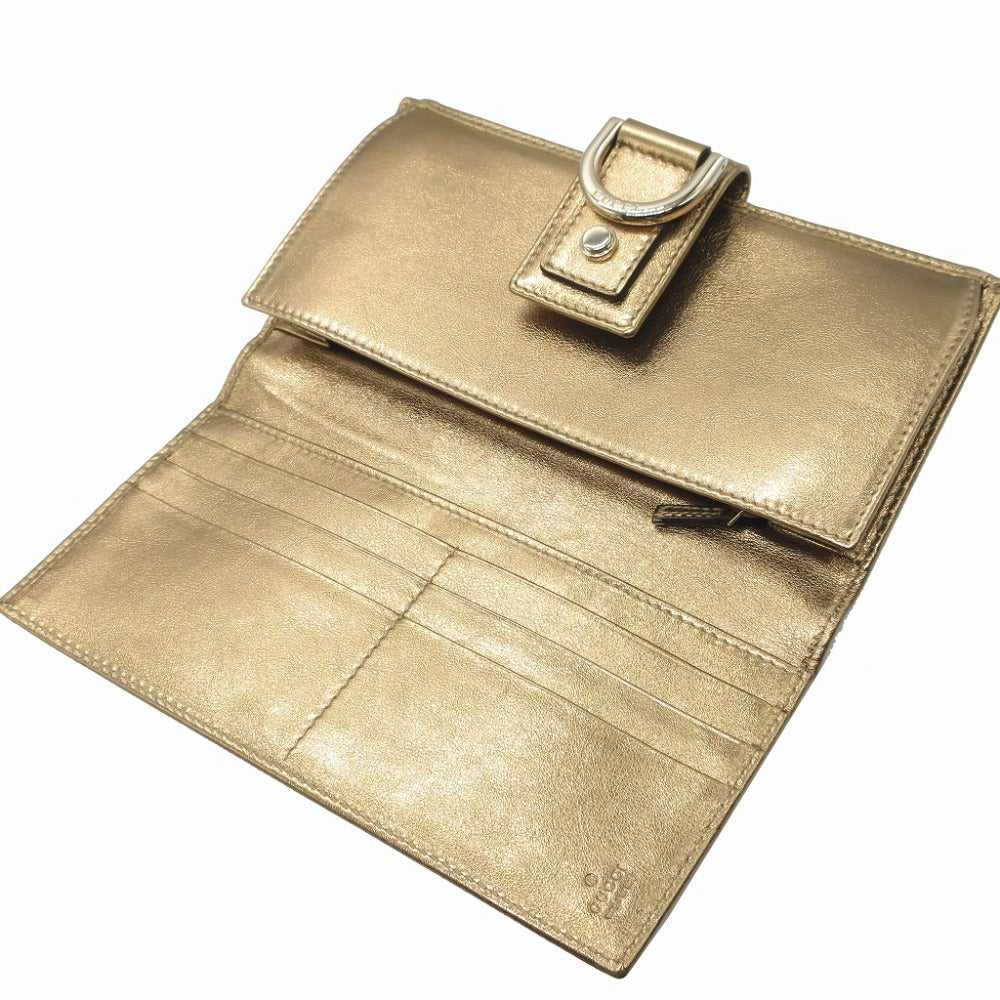 GUCCI Long Wallet Purse 141412 GG canvas, leather gold Two fold Women