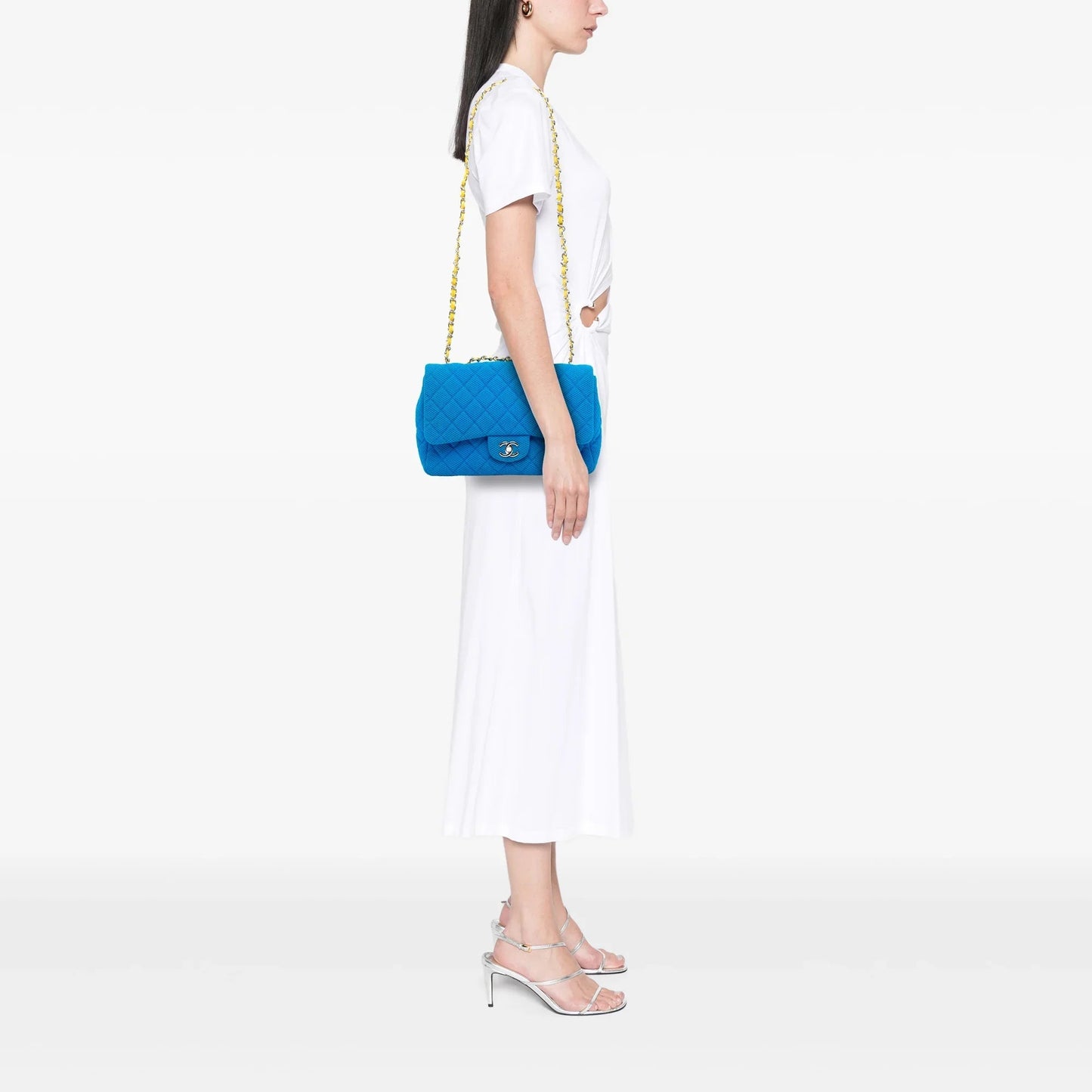 Blue Chanel Medium Quilted Perforated Jersey Single Flap Shoulder Bag